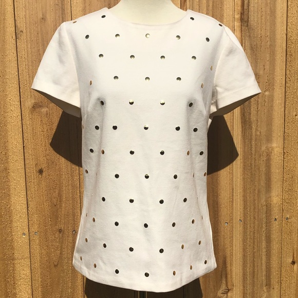 Michael Kors Cream Knit Gold Embellished Top Size Medium - Picture 2 of 9